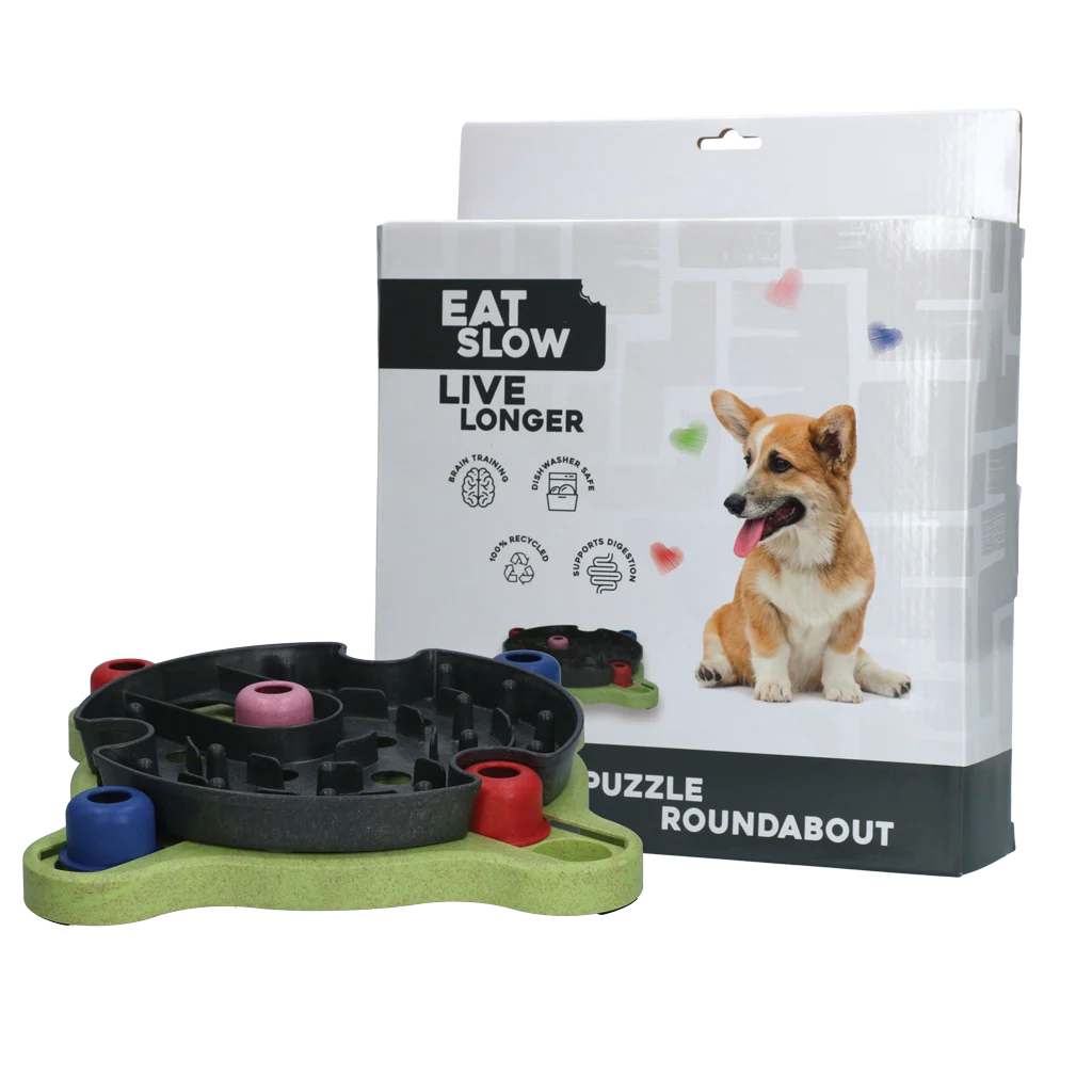 EATS070F.png Puzzle pour chien pour croquettes et friandises avec pieds antidérapants – Eat Slow Live Longer Puzzle Roundabout – Image 1