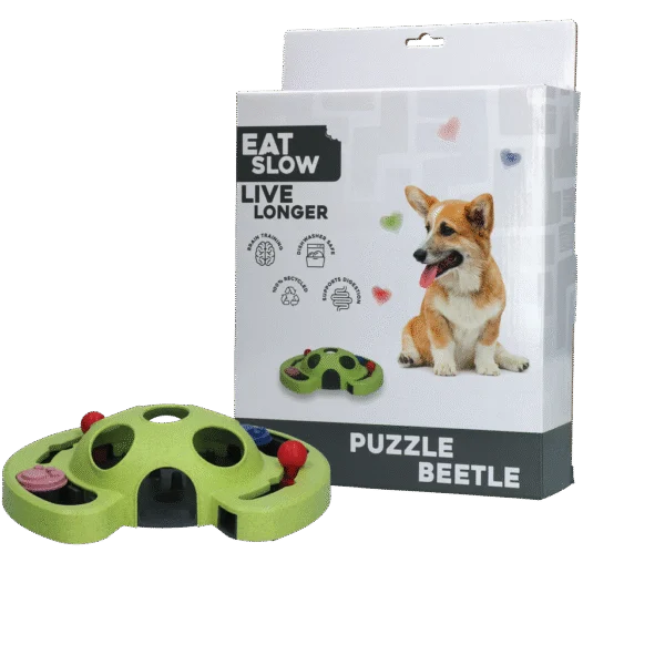 Puzzle pour chien pour croquettes et friandises avec pieds antidérapants – Eat Slow Live Longer Puzzle Beetle