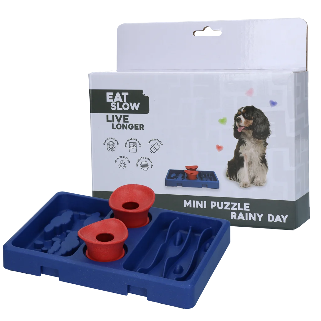EATS071B.png Gamelle puzzle pour chiens, pour croquettes et friandises, 13 x 19 cm – Eat Slow Live Longer Mini Puzzle Rainy Day – Image 1