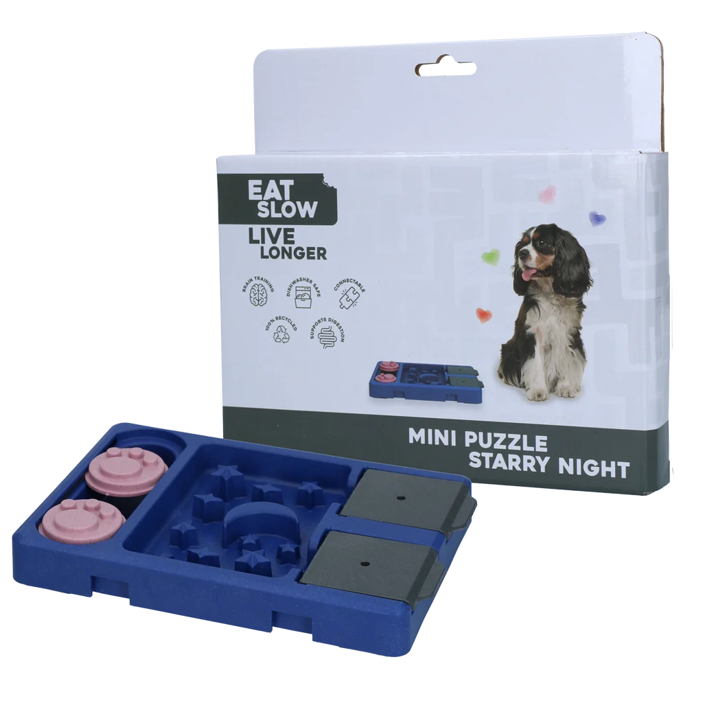 EATS071C.png Puzzle pour chien pour croquettes et friandises, 13 x 19 cm – Eat Slow Live Longer Mini Puzzle Starry Night – Image 1