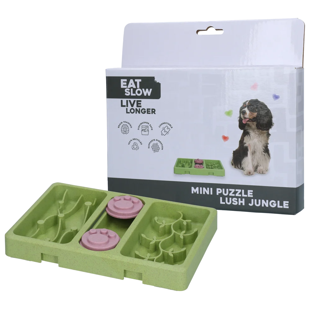 Puzzle pour chien pour croquettes et friandises, 13 x 19 cm – Eat Slow Live Longer Mini Puzzle Lush Jungle – Image 1