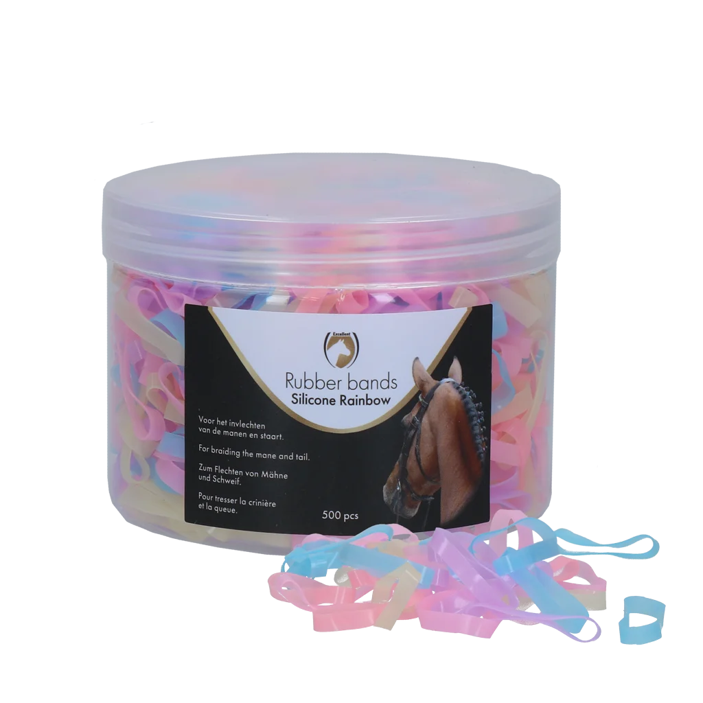 ELAS0501.png Élastiques à tresser en silicone, 500 pièces, multicolores – Excellent Horse Rubber Bands Silicone – Image 1