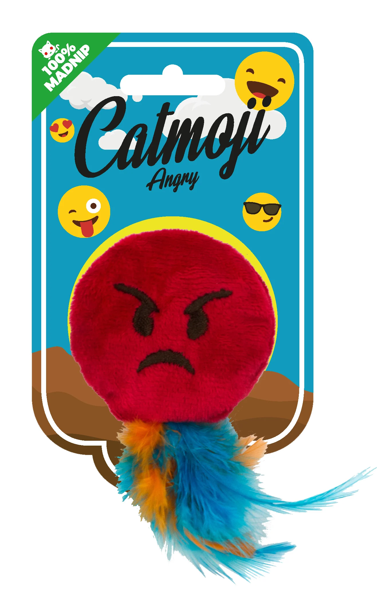 EMOJ0121.jpg Jouet pour chat emoji avec plumes et MADNIP, ø 6 cm – Catmoji Angry – Image 1