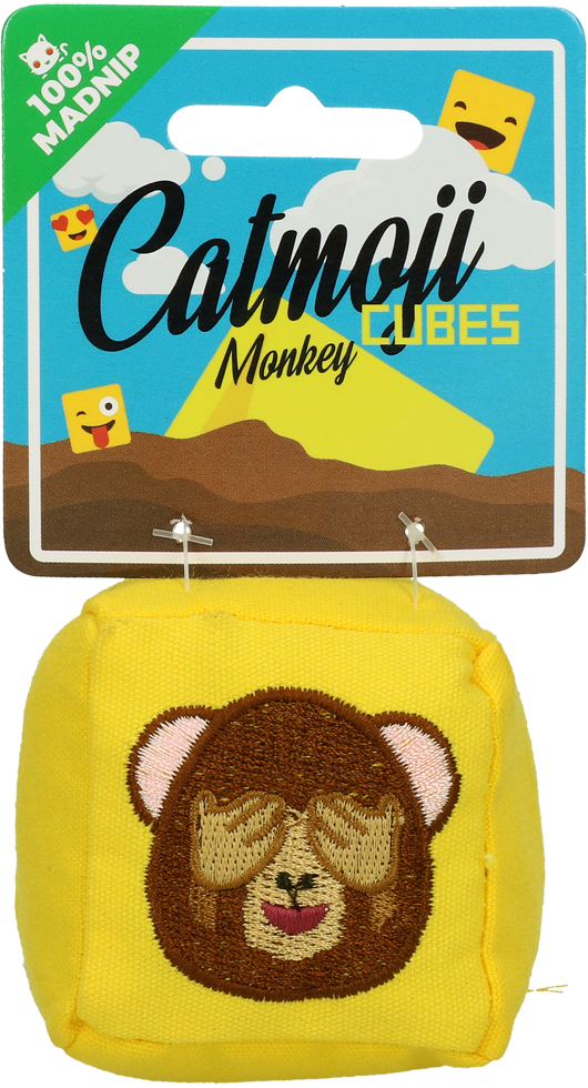 Kattenspeelgoed Kubus met MADNIP, 7 cm – Catmoji Cube Monkey Jouet pour chat, cube au MADNIP, 7 cm – Catmoji Cube Monkey