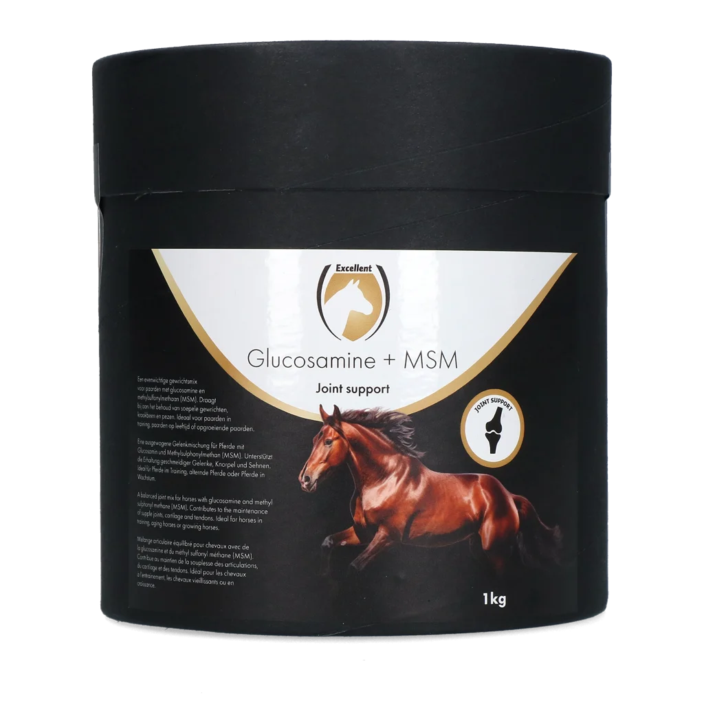 EQUI000021B.png Complément articulaire en poudre pour chevaux, 1 kg – Excellent Horse Glucosamine + MSM – Image 1