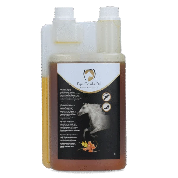 Huile alimentaire pour chevaux à l’huile de saumon et à l’huile de foie de morue, 1 l – Excellent Horse Combi Oil