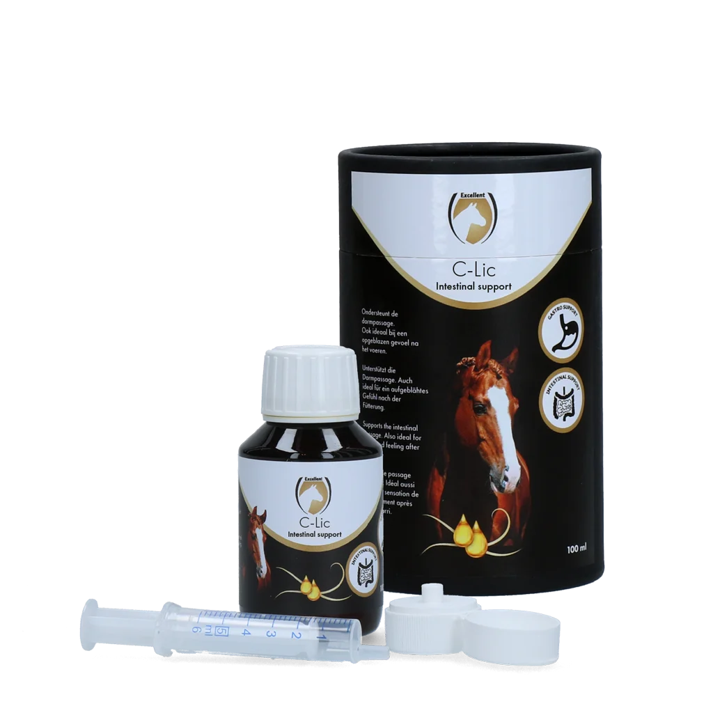 Complément alimentaire pour chevaux pour le transit intestinal, aux huiles essentielles, 100 ml – Excellent Horse C-Lic – Image 1