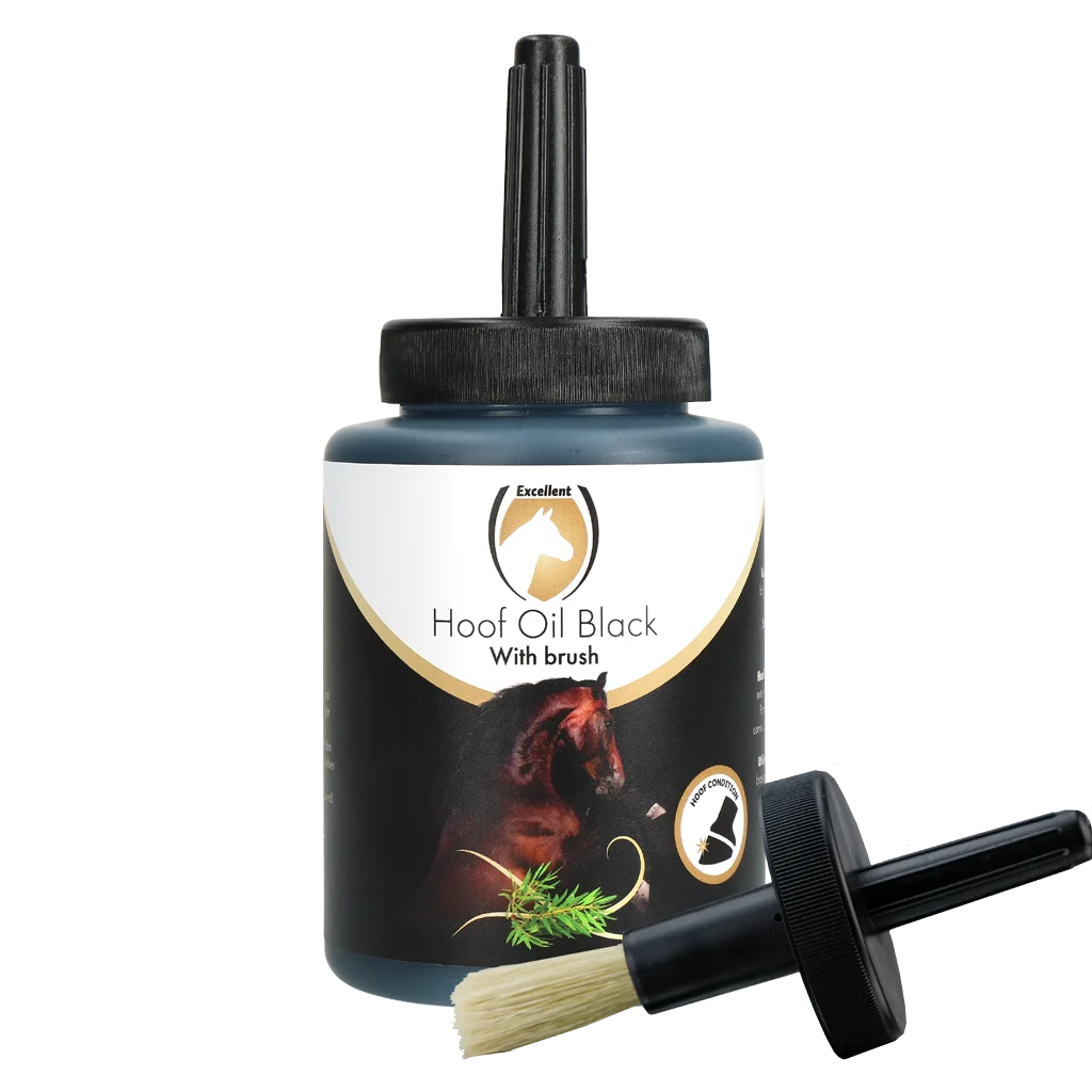 Huile pour sabots à l’arbre à thé avec pinceau, noire, 500 ml – Excellent Horse Hoof Oil Black – Image 1