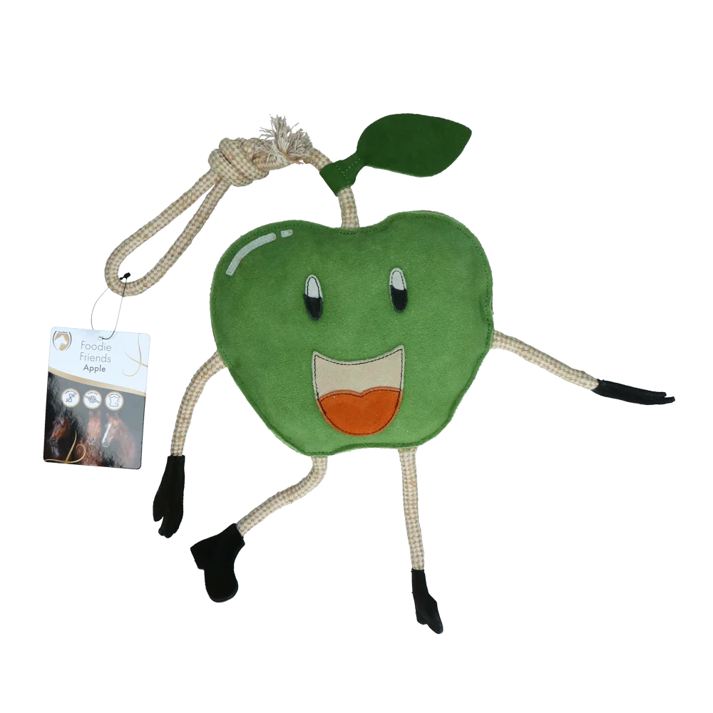 Jouet d’écurie en cuir pour chevaux, garni de jute, pomme, 23 x 20 x 7 cm – Excellent Horse Foodie Friends Apple – Image 1