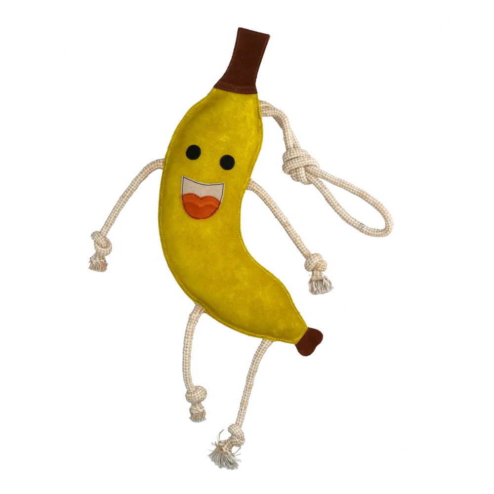 Jouet de box pour chevaux en cuir garni de jute, banane, 40 x 12 x 5 cm – Excellent Horse Foodie Friends Banana – Image 2