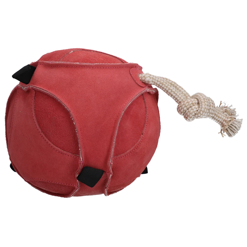 Balle de jeu pour cheval en suède avec boucles élastiques, rose – Excellent Horse Fun Play Ball – Image 1