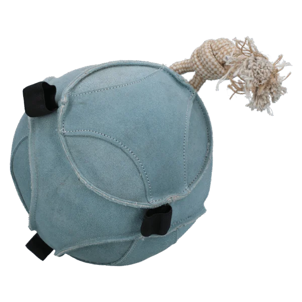 Balle de jeu en daim pour cheval avec boucles à friandises, bleue – Excellent Horse Fun Play Ball Suede