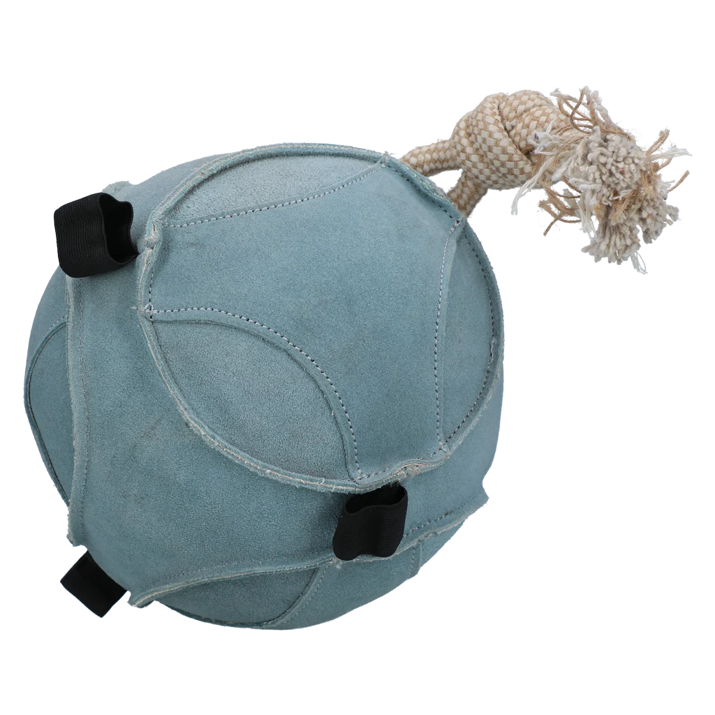 Balle de jeu en daim pour cheval avec boucles à friandises, bleue – Excellent Horse Fun Play Ball Suede – Image 1