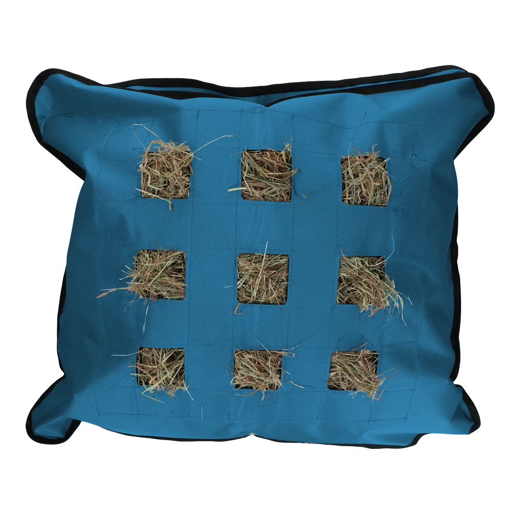 Sac à foin pour chevaux, carré, bleu, 62 x 55 cm – Excellent Horse Hay Pillow Slow Feeder – Image 1