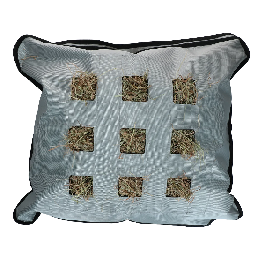 Sac à foin pour chevaux, carré, gris, 62 x 55 cm – Excellent Horse Hay Pillow Slow Feeder – Image 1