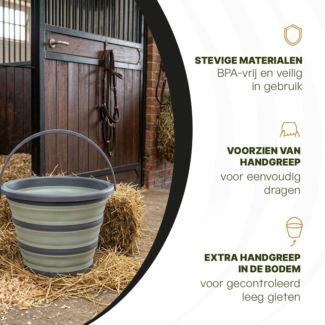 Seau pliable pour aliments et eau, 10 l, vert et gris – Seau pliable Excellent Horse – Image 3