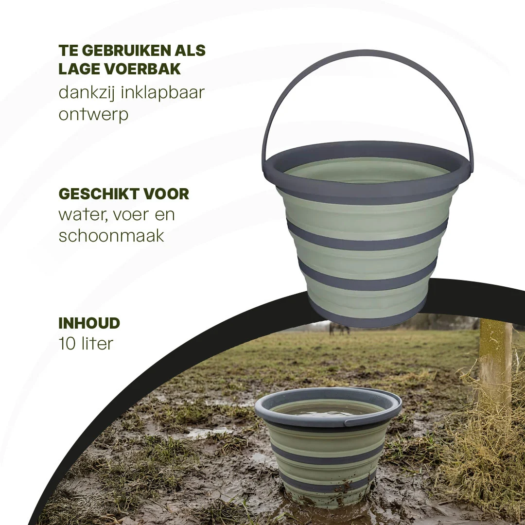 Seau pliable pour aliments et eau, 10 l, vert et gris – Seau pliable Excellent Horse – Image 4