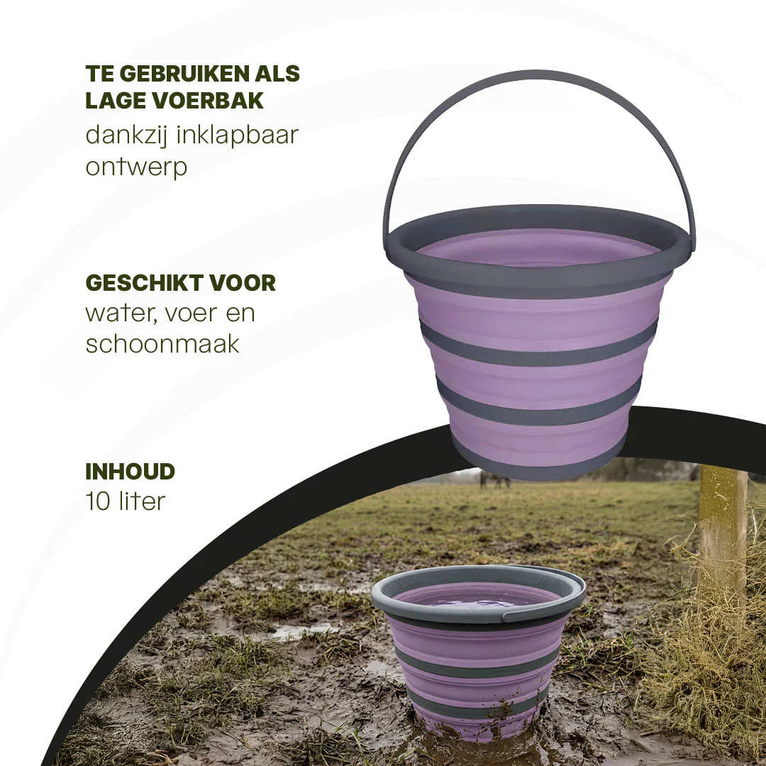 Seau pliable pour aliments et eau, 10 l, lilas et gris – Excellent Horse Vouwbare Emmer – Image 4