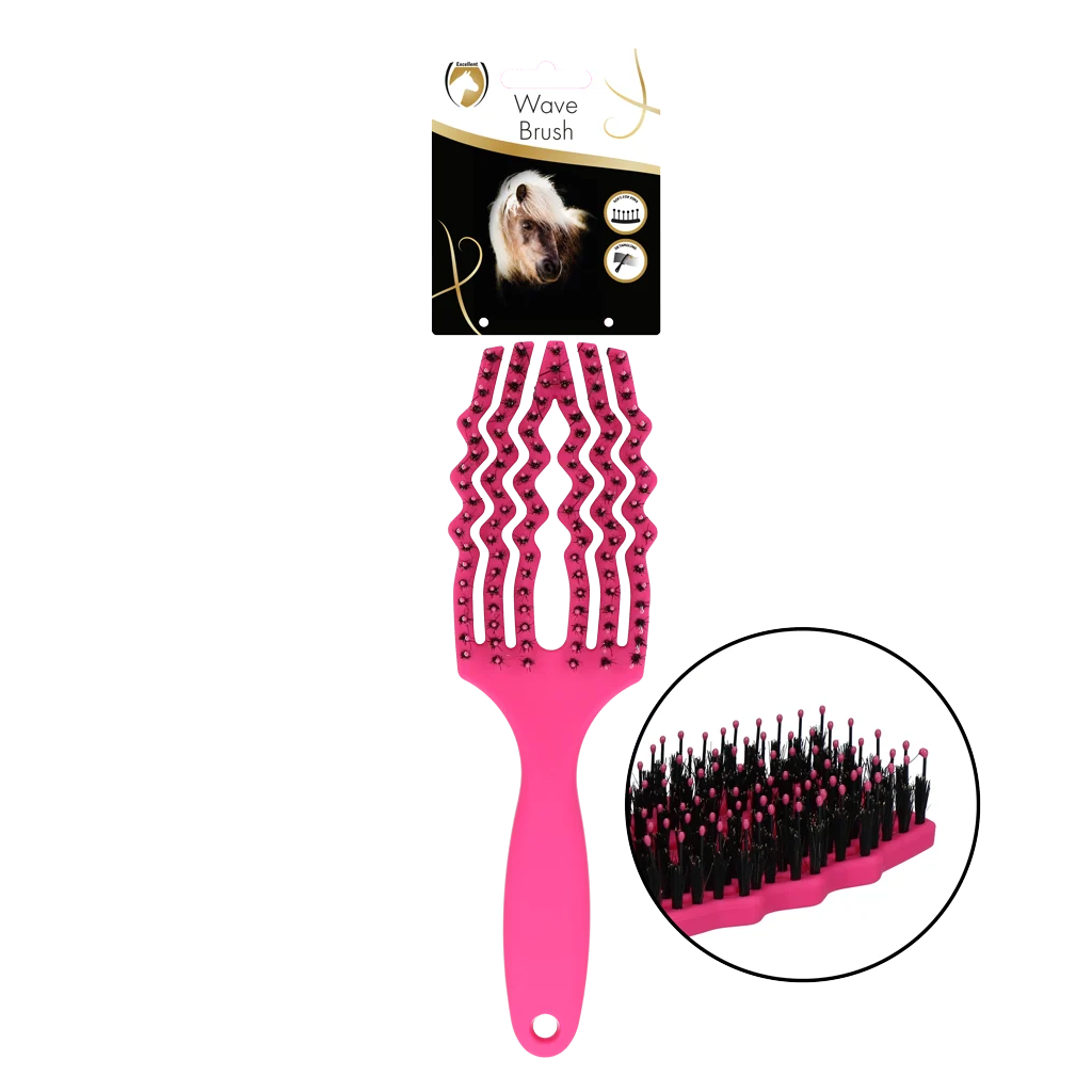EXCE08020.png Brosse à crinière démêlante avec poils de sanglier, rose – Excellent Horse Wave Brush – Image 1