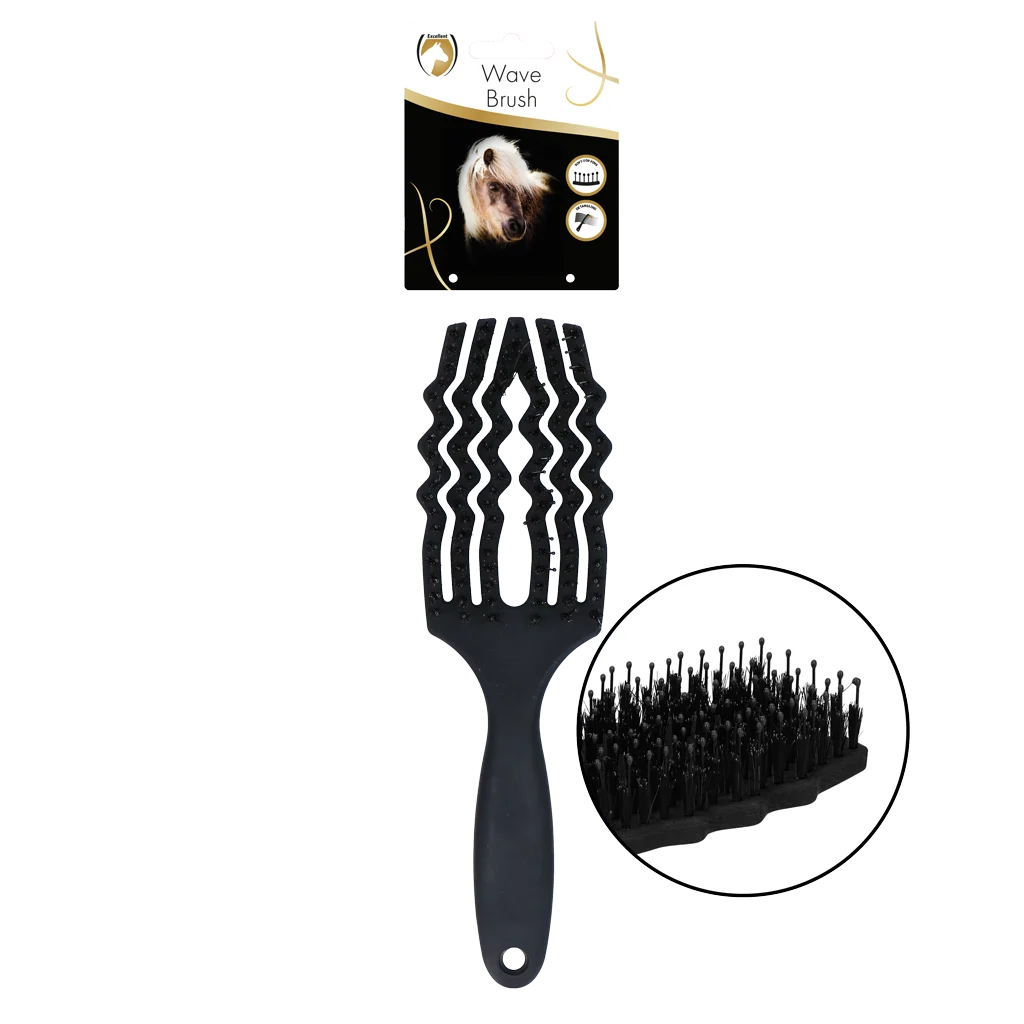 Brosse démêlante pour crinière en poils de porc, noire – Excellent Horse Wave Brush – Image 1