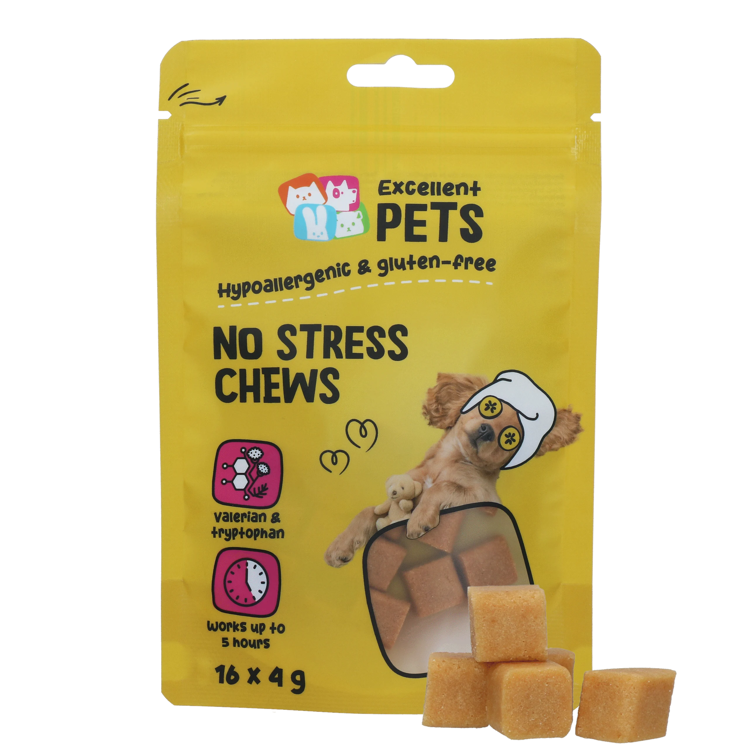 Friandises à mâcher moelleuses pour chiens en période de stress, 16 x 4 g – Excellent Pets No Stress Soft Chews – Image 1