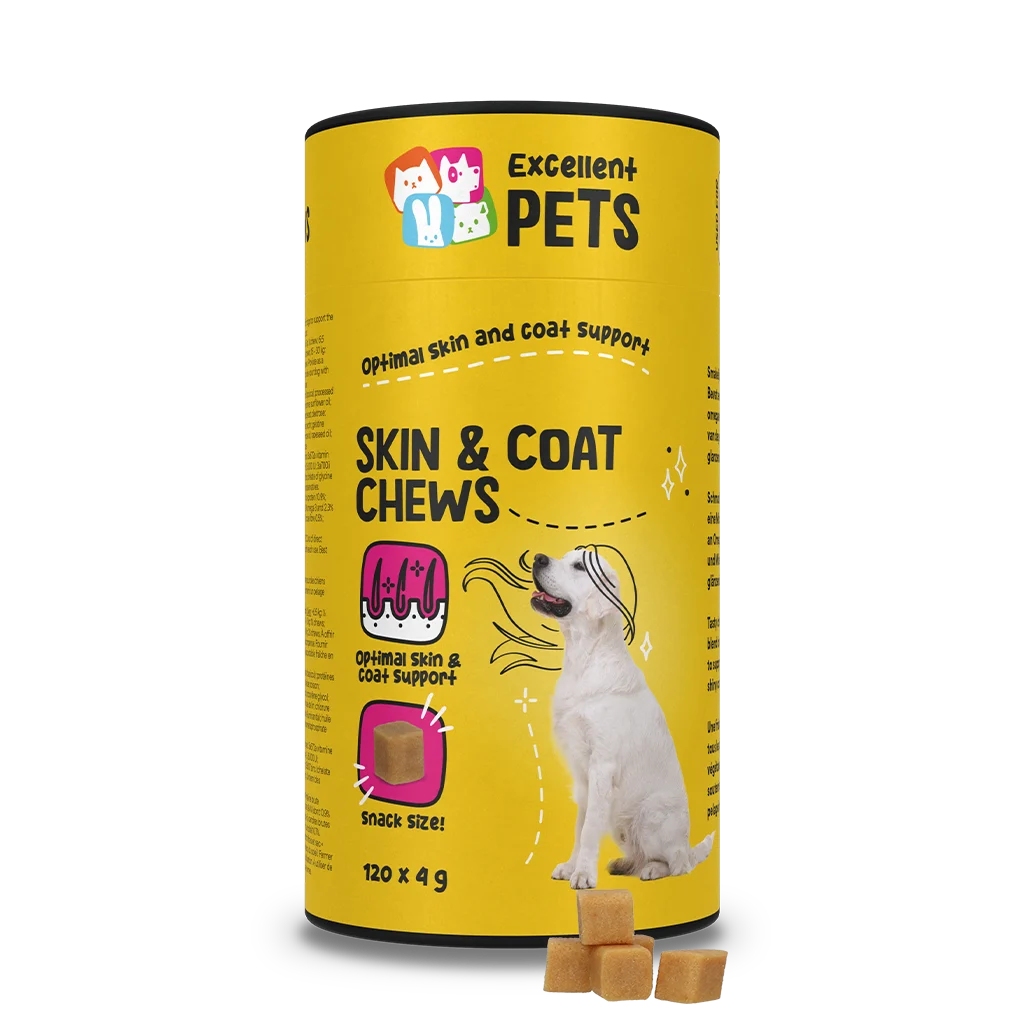 EXCE5030B.png Complément alimentaire pour la peau et le pelage des chiens, 120 bouchées à mâcher moelleuses – Excellent Pets Skin & Coat Soft Chews – Image 1