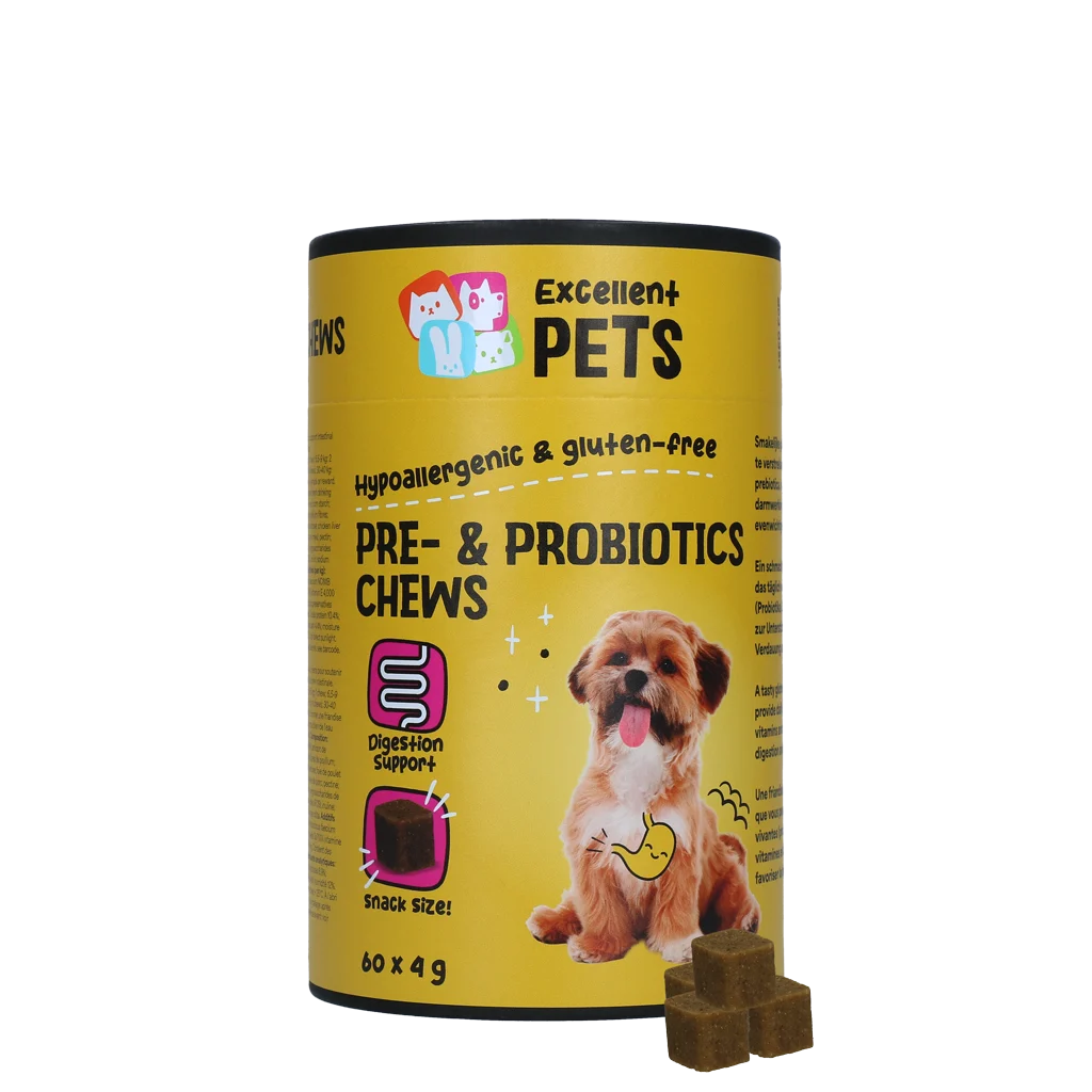 Complément alimentaire pour chien aux prébiotiques et probiotiques, 60 pièces – Excellent Pets Pre- & Probiotics Chews – Image 1