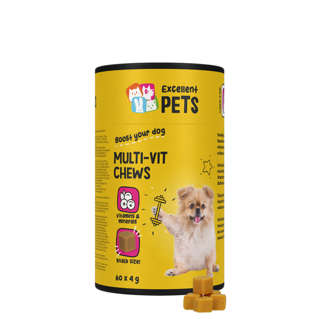 Multivitamine Kauwsnacks voor Honden, 60 Stuks – Excellent Pets Multi-Vit Soft Chews Friandises multivitaminées à mâcher pour chiens, 60 pièces – Excellent Pets Multi-Vit Soft Chews