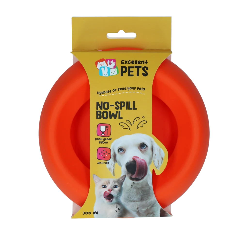 EXCE7050D.png Gamelle en silicone pour chiens avec rebord anti débordement, 300 ml orange – Excellent Pets No-Spill Bowl – Image 1