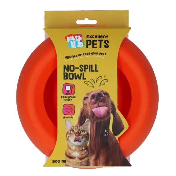Gamelle et abreuvoir en silicone pour chiens, avec rebord anti éclaboussures, 800 ml, orange – Excellent Pets No-Spill Bowl