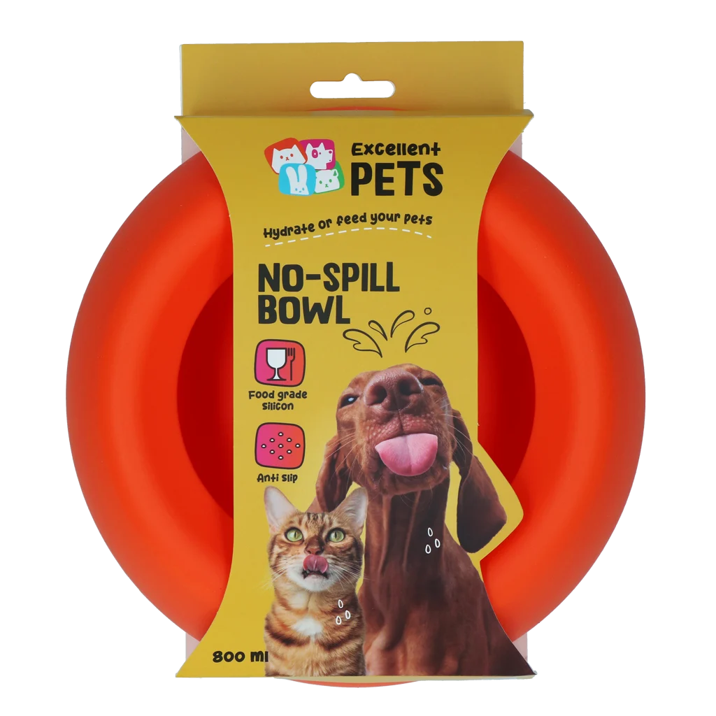 EXCE7050E.png Gamelle et abreuvoir en silicone pour chiens, avec rebord anti éclaboussures, 800 ml, orange – Excellent Pets No-Spill Bowl – Image 1