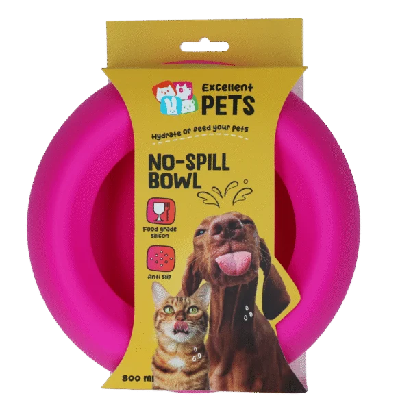 Gamelle pour nourriture et eau pour chiens en silicone avec bord anti-débordement, 800 ml, rose – Excellent Pets No-Spill Bowl