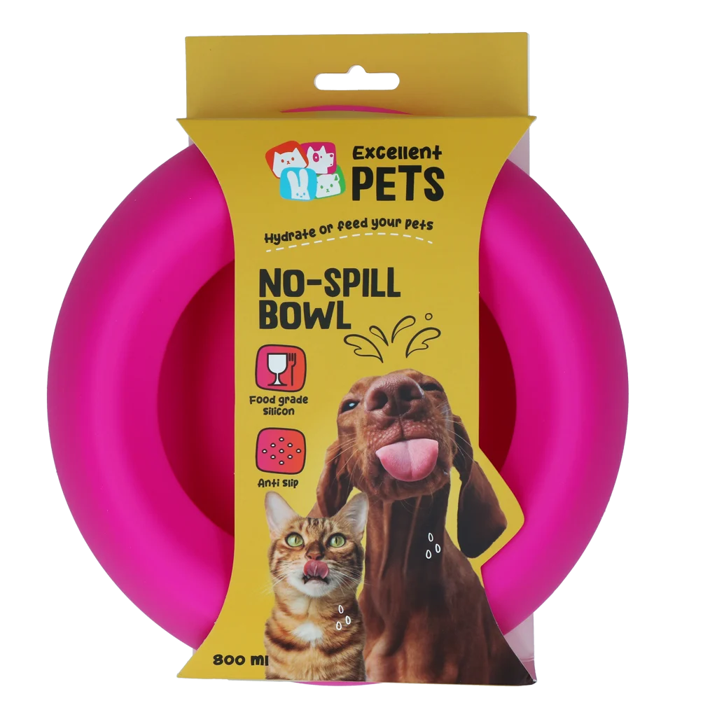 Gamelle pour nourriture et eau pour chiens en silicone avec bord anti-débordement, 800 ml, rose – Excellent Pets No-Spill Bowl – Image 1