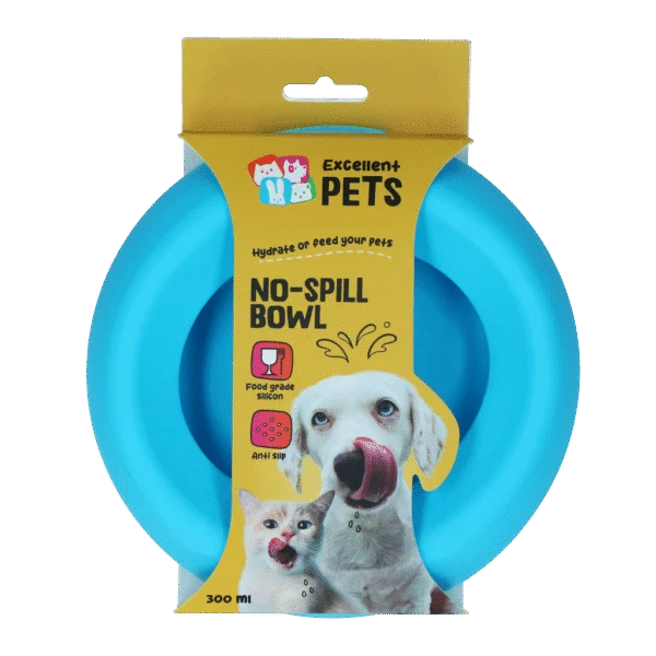 Gamelle en silicone pour chiens avec rebord anti éclaboussures, 300 ml, bleue – Excellent Pets No-Spill Bowl
