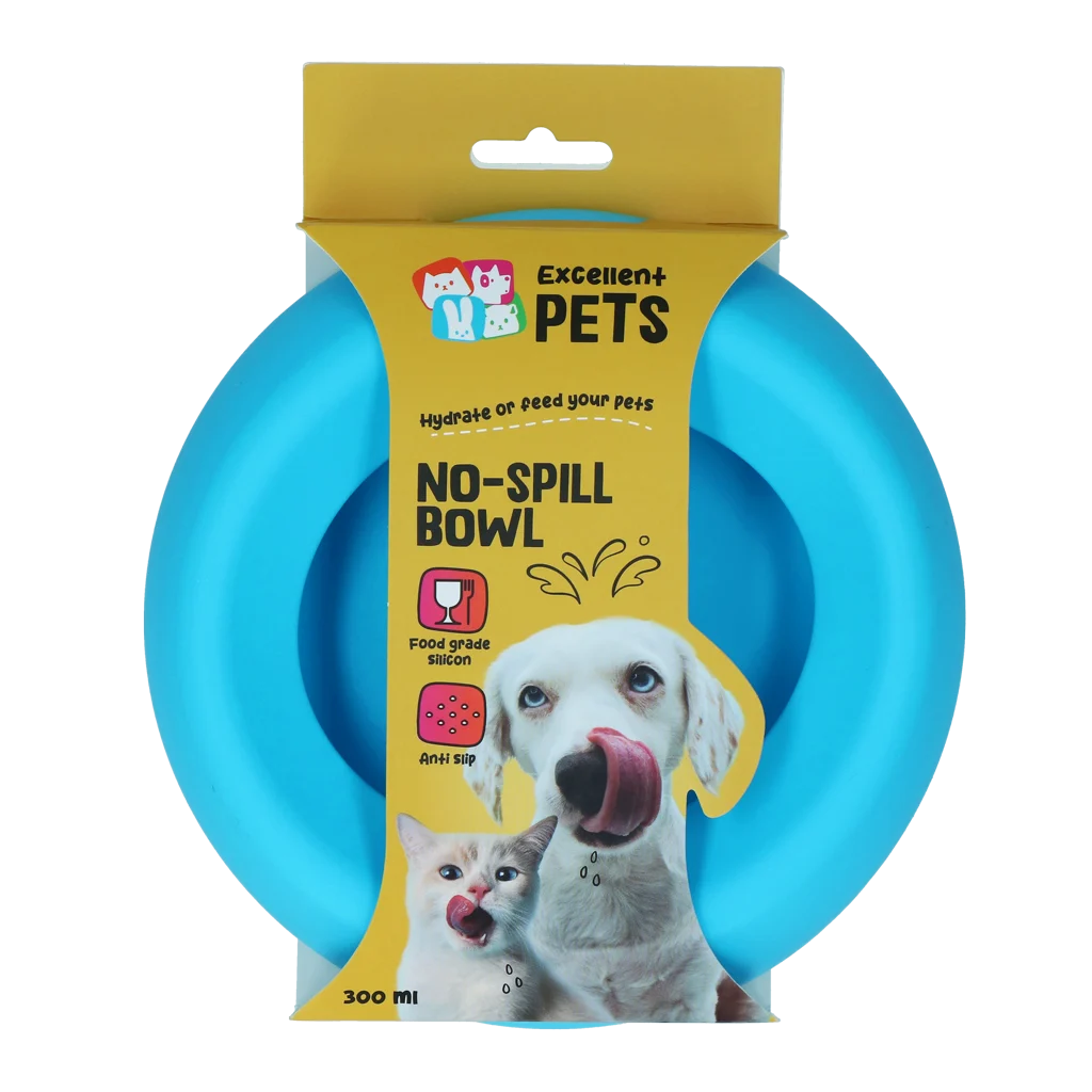 Gamelle en silicone pour chiens avec rebord anti éclaboussures, 300 ml, bleue – Excellent Pets No-Spill Bowl – Image 1