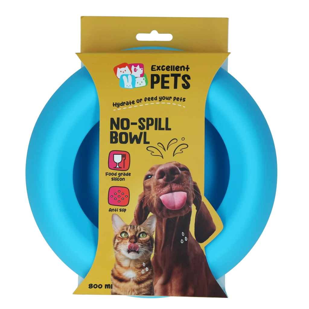 EXCE7052E.png Gamelle en silicone pour chiens avec rebord anti éclaboussures, 800 ml, bleue – Excellent Pets No-Spill Bowl – Image 1