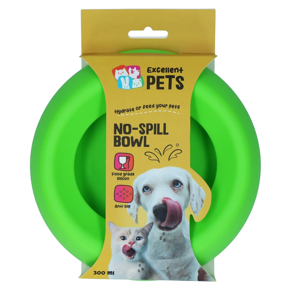 Gamelle et abreuvoir en silicone pour chiens avec rebord anti-débordement, 300 ml Vert – Excellent Pets No-Spill Bowl – Image 1