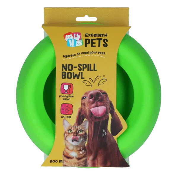 Gamelle pour chien en silicone avec rebord anti éclaboussures, 800 ml, vert – Excellent Pets No-Spill Bowl