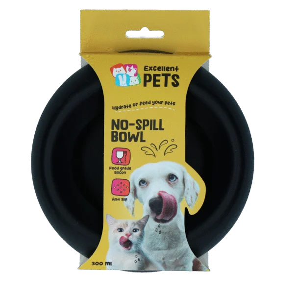 Gamelle pour chien en silicone avec rebord anti éclaboussures, 300 ml, anthracite – Excellent Pets No-Spill Bowl