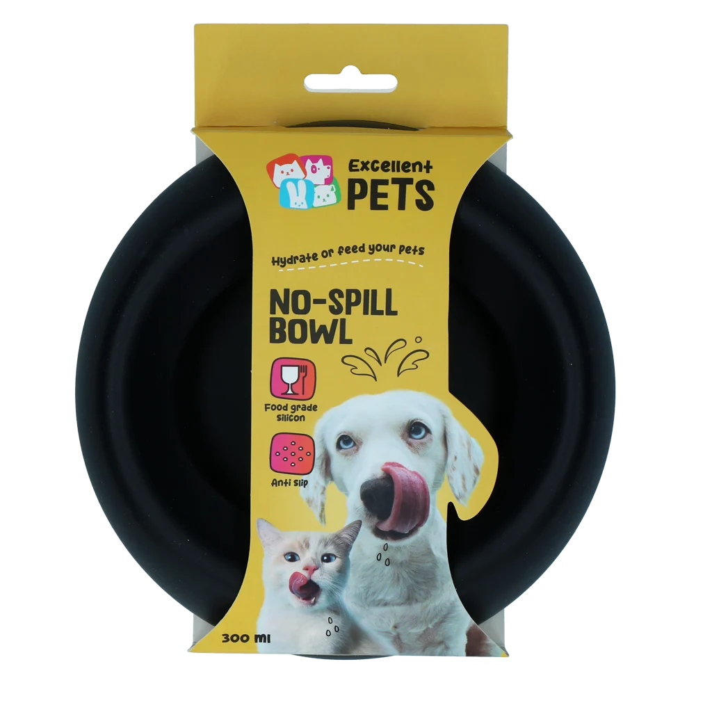 Gamelle pour chien en silicone avec rebord anti éclaboussures, 300 ml, anthracite – Excellent Pets No-Spill Bowl – Image 1
