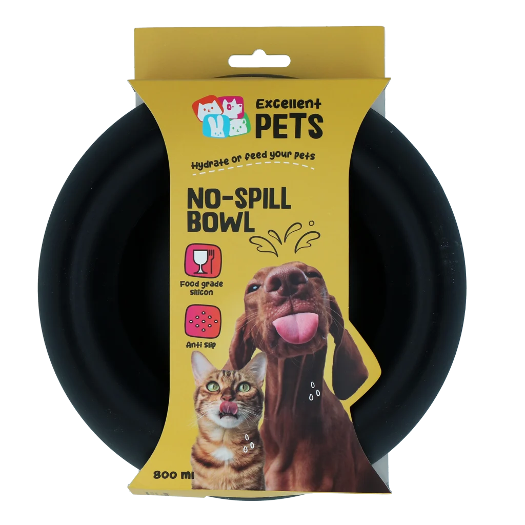 Gamelle pour chien en silicone avec rebord anti éclaboussures, 800 ml, anthracite – Excellent Pets No-Spill Bowl – Image 1