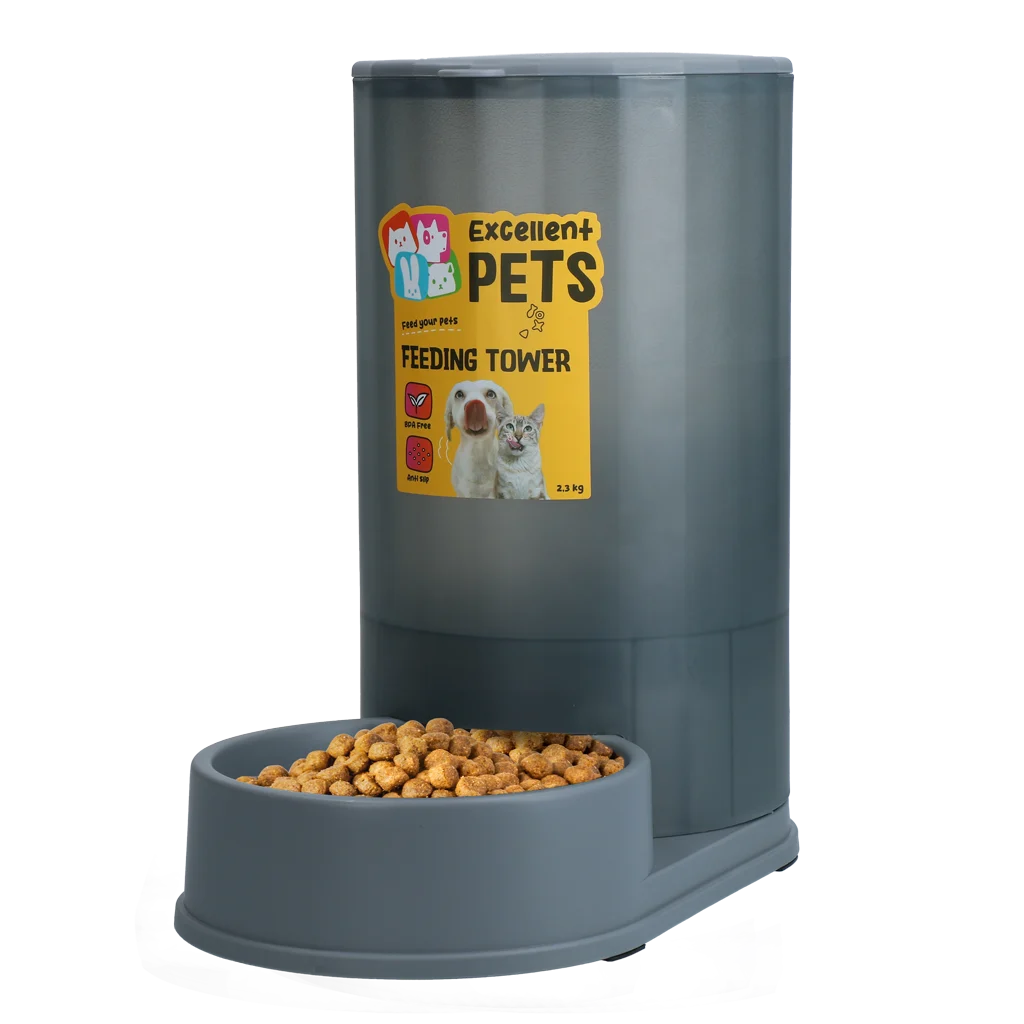 Distributeur de nourriture pour chiens et chats avec pieds antidérapants, 2,3 kg – Excellent Pets Feeding Tower – Image 1