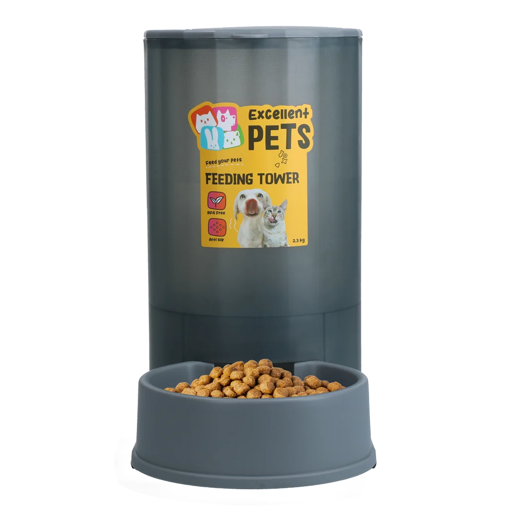 Distributeur de nourriture pour chiens et chats avec pieds antidérapants, 2,3 kg – Excellent Pets Feeding Tower – Image 2