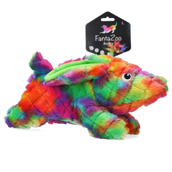 Peluche pour chien en matériaux recyclés avec couineur, L, 32 x 16 cm – FantaZoo Bunny