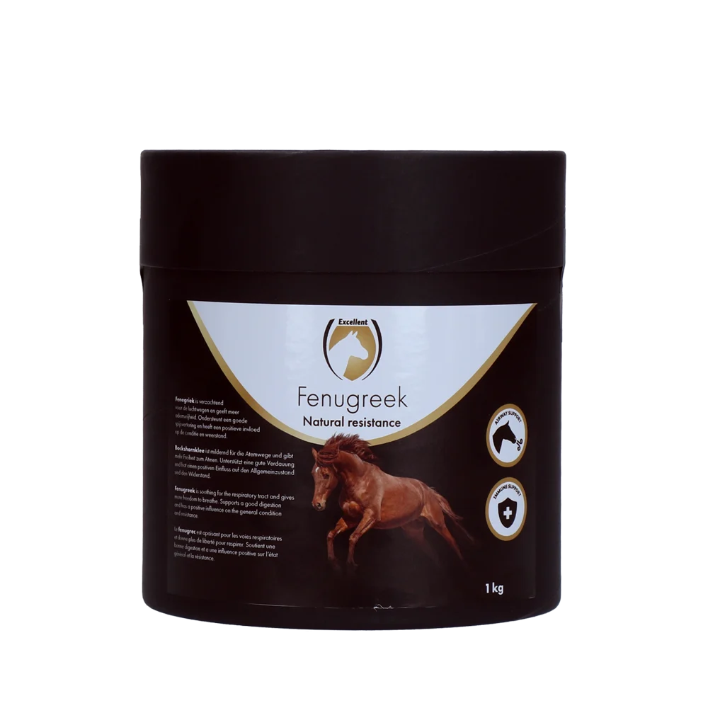 FENE1000E.png Poudre de fenugrec pour chevaux, 100% fenugrec, 1 kg – Excellent Horse Fenugreek – Image 1