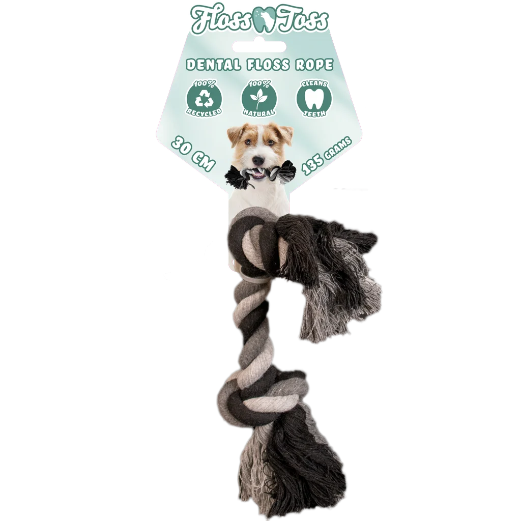 Corde en coton pour chien avec 2 nœuds, 30 cm – Floss Toss Natural Dental Ropes Dental Rope 2 Knot – Image 1