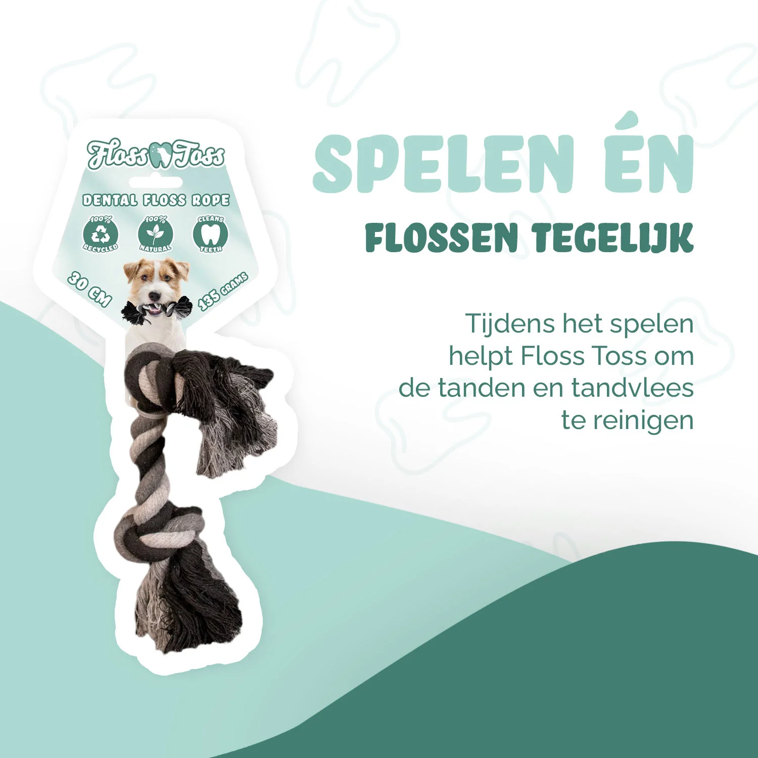 Corde en coton pour chien avec 2 nœuds, 30 cm – Floss Toss Natural Dental Ropes Dental Rope 2 Knot – Image 3