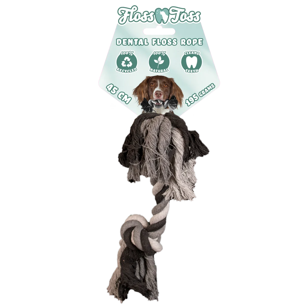 Corde en coton pour chien avec 2 nœuds, 45 cm – Floss Toss Natural Dental Ropes Dental Rope 2 Knot – Image 1
