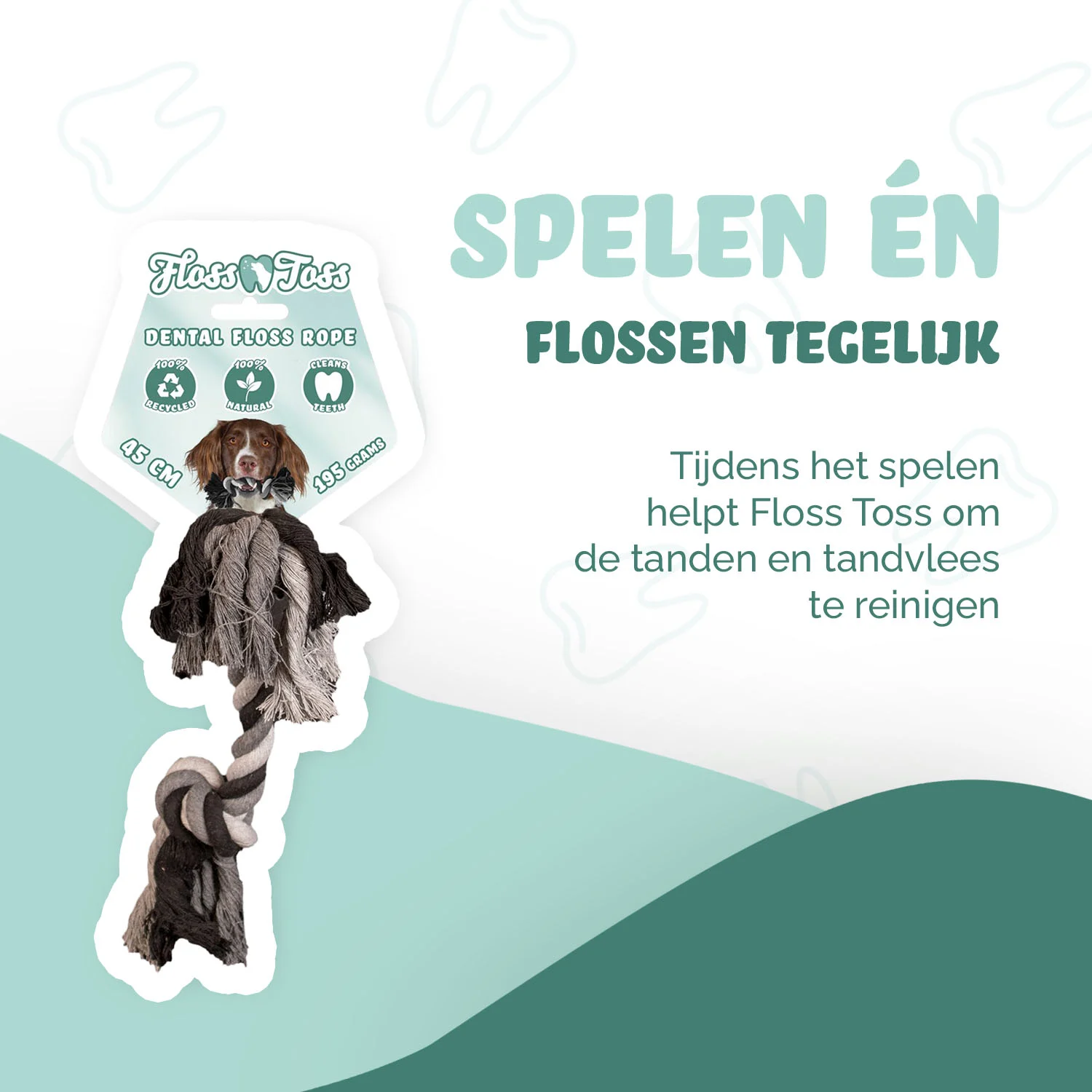 Corde en coton pour chien avec 2 nœuds, 45 cm – Floss Toss Natural Dental Ropes Dental Rope 2 Knot – Image 3