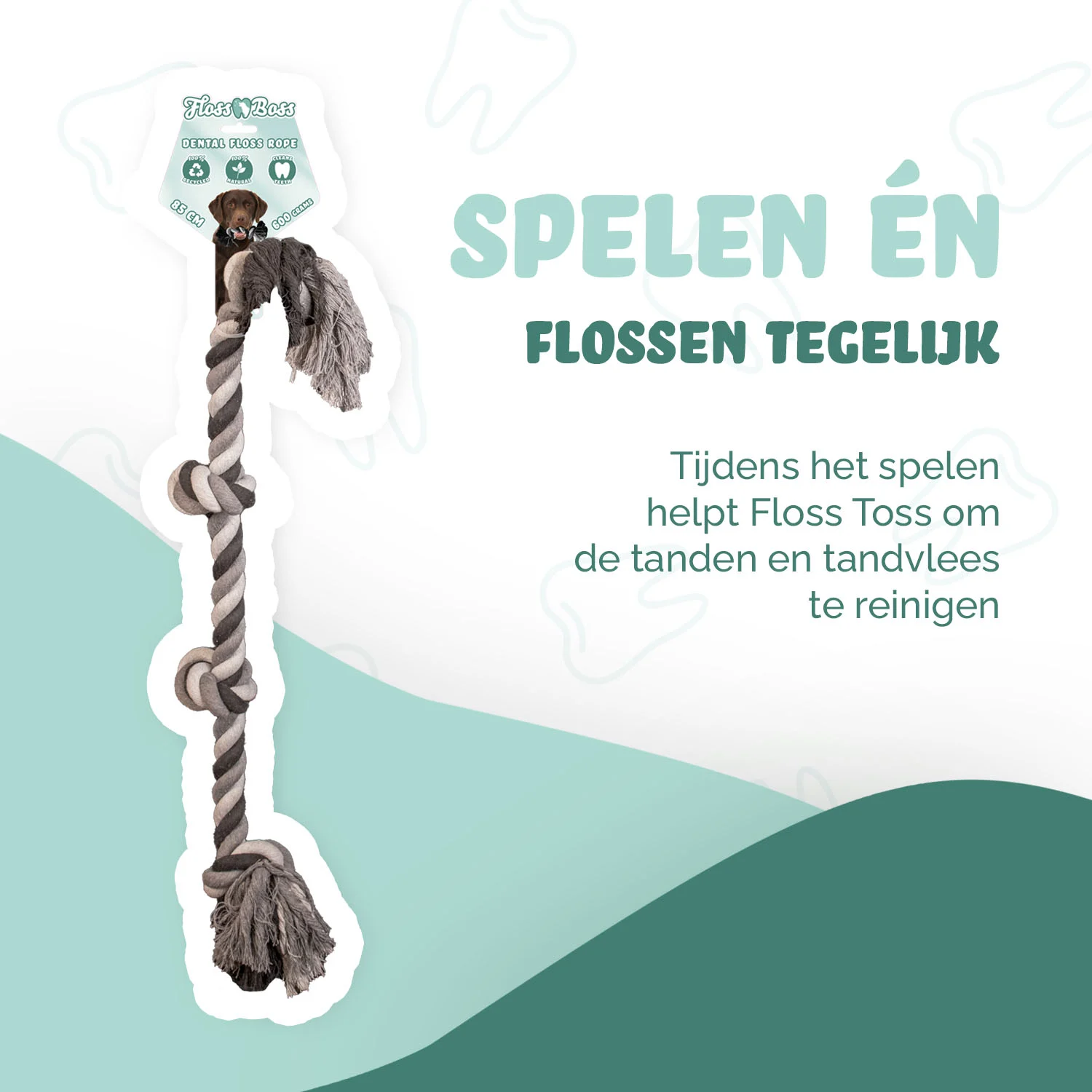 Corde en coton pour chien avec 4 nœuds, 85 cm – Floss Toss Natural Dental Ropes Dental Rope Exteme 8-Tugger – Image 2